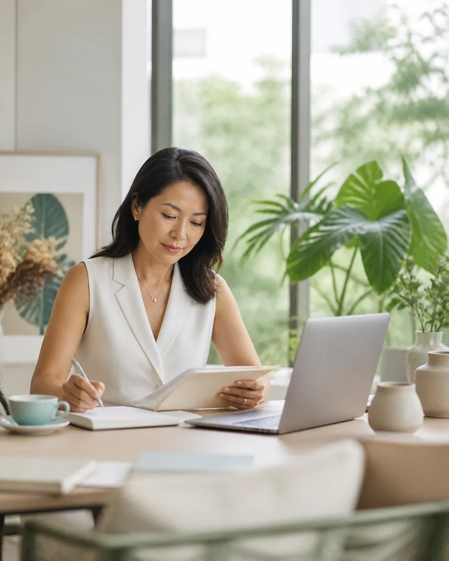 Malaysian adult reviewing educational material